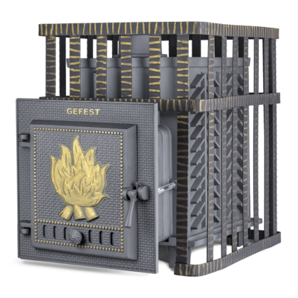 Дровяная банная печь Гефест ЗК в сетке-18 чугунная дверца закрытая каменка сетка в Нефтеюганске